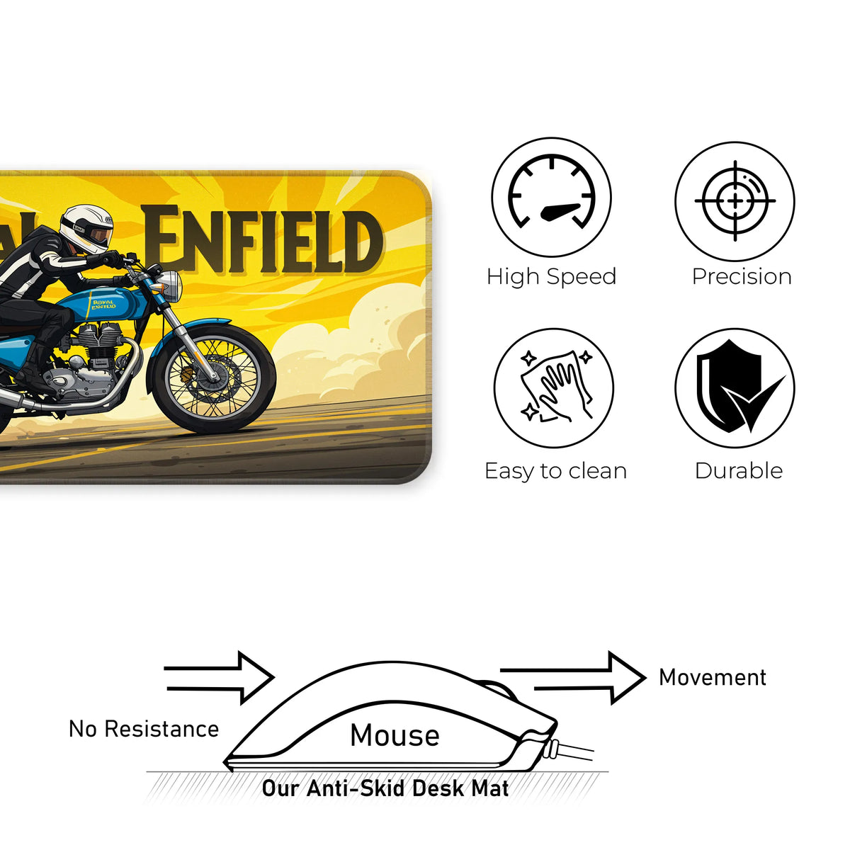 Royal Enfield Classic Blue Motorcycle Retro Deskmat