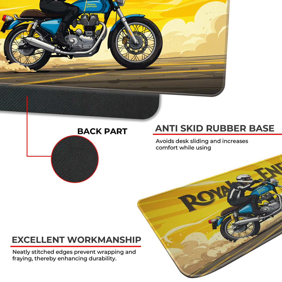 Royal Enfield Classic Blue Motorcycle Retro Deskmat