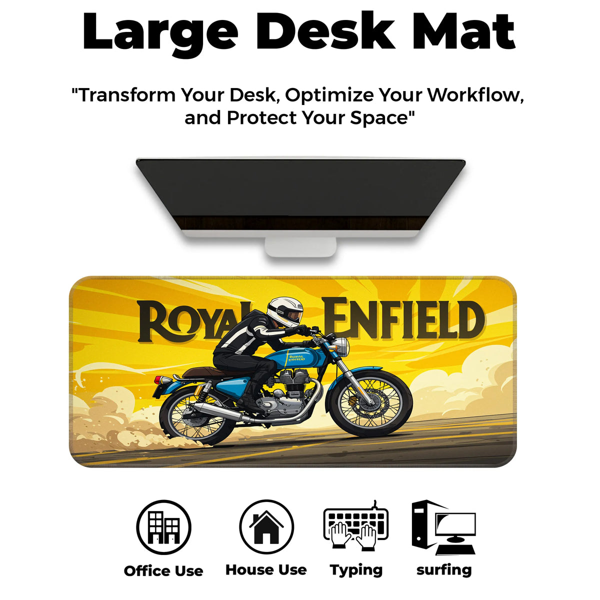 Royal Enfield Classic Blue Motorcycle Retro Deskmat