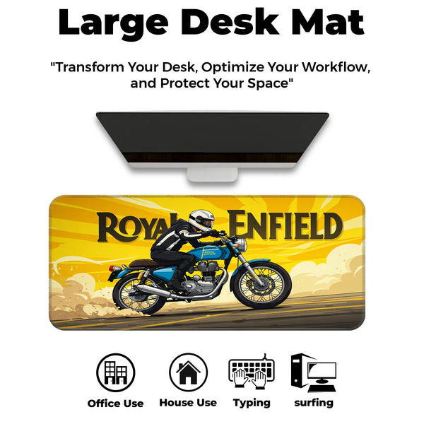 Royal Enfield Classic Blue Motorcycle Retro Deskmat