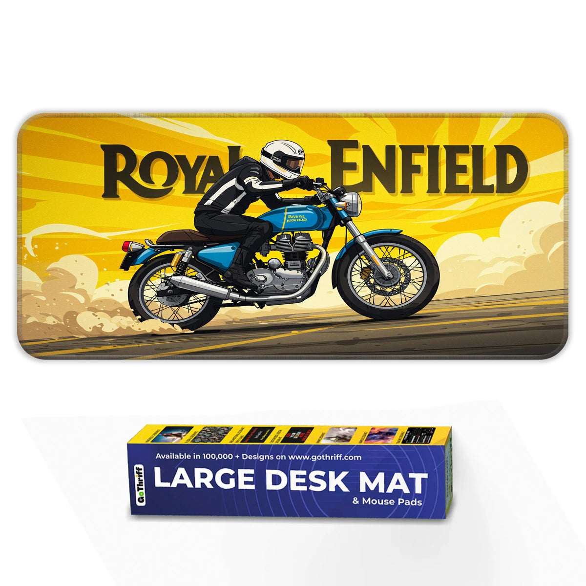 Royal Enfield Classic Blue Motorcycle Retro Deskmat