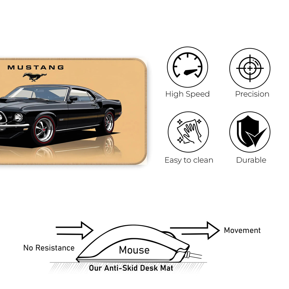 Ford Mustang Classic Black Muscle Car Deskmat
