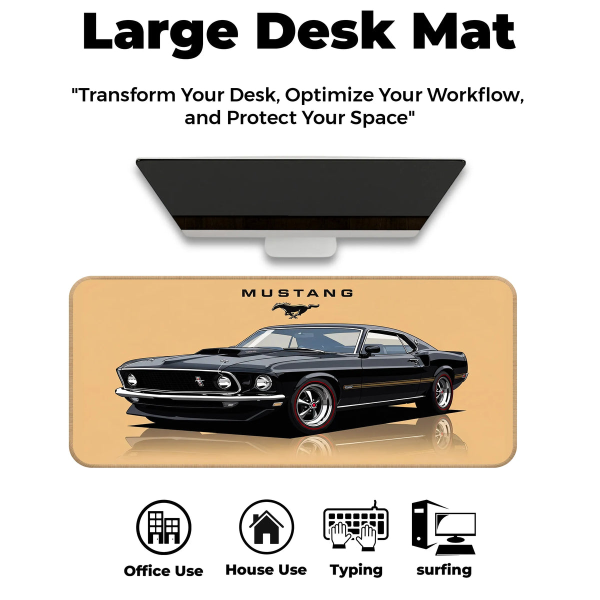 Ford Mustang Classic Black Muscle Car Deskmat