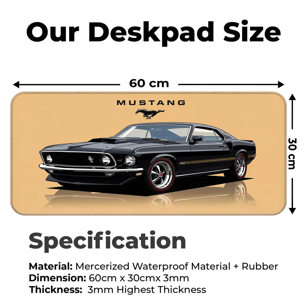 Ford Mustang Classic Black Muscle Car Deskmat