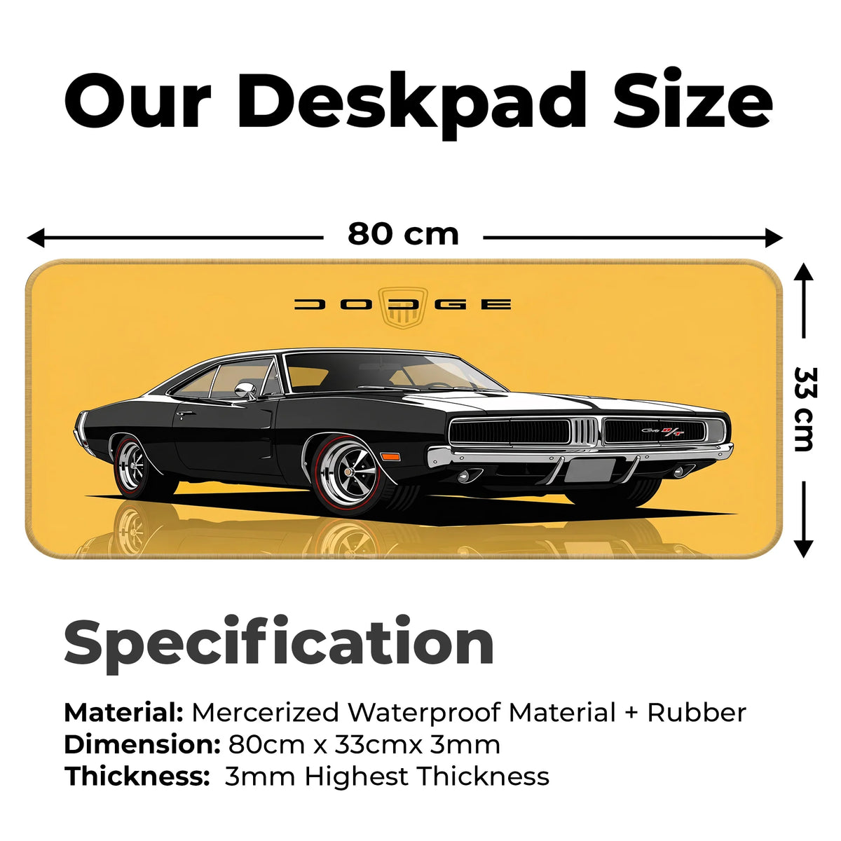Dodge Charger Classic Black & White Muscle Car Deskmat