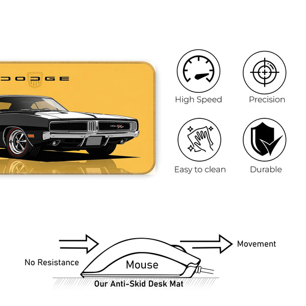 Dodge Charger Classic Black & White Muscle Car Deskmat
