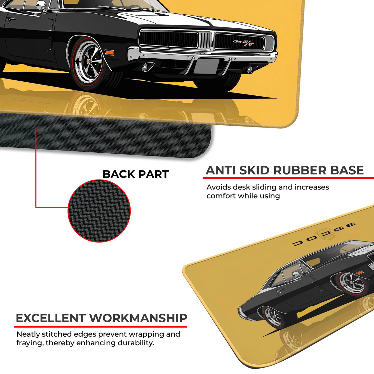 Dodge Charger Classic Black & White Muscle Car Deskmat