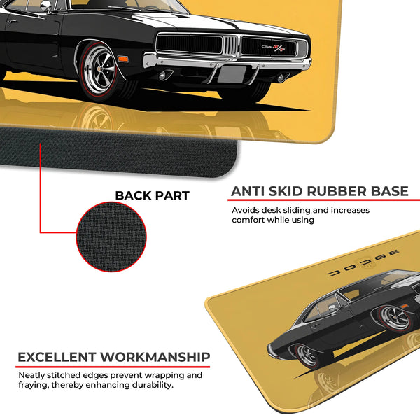 Dodge Charger Classic Black & White Muscle Car Deskmat