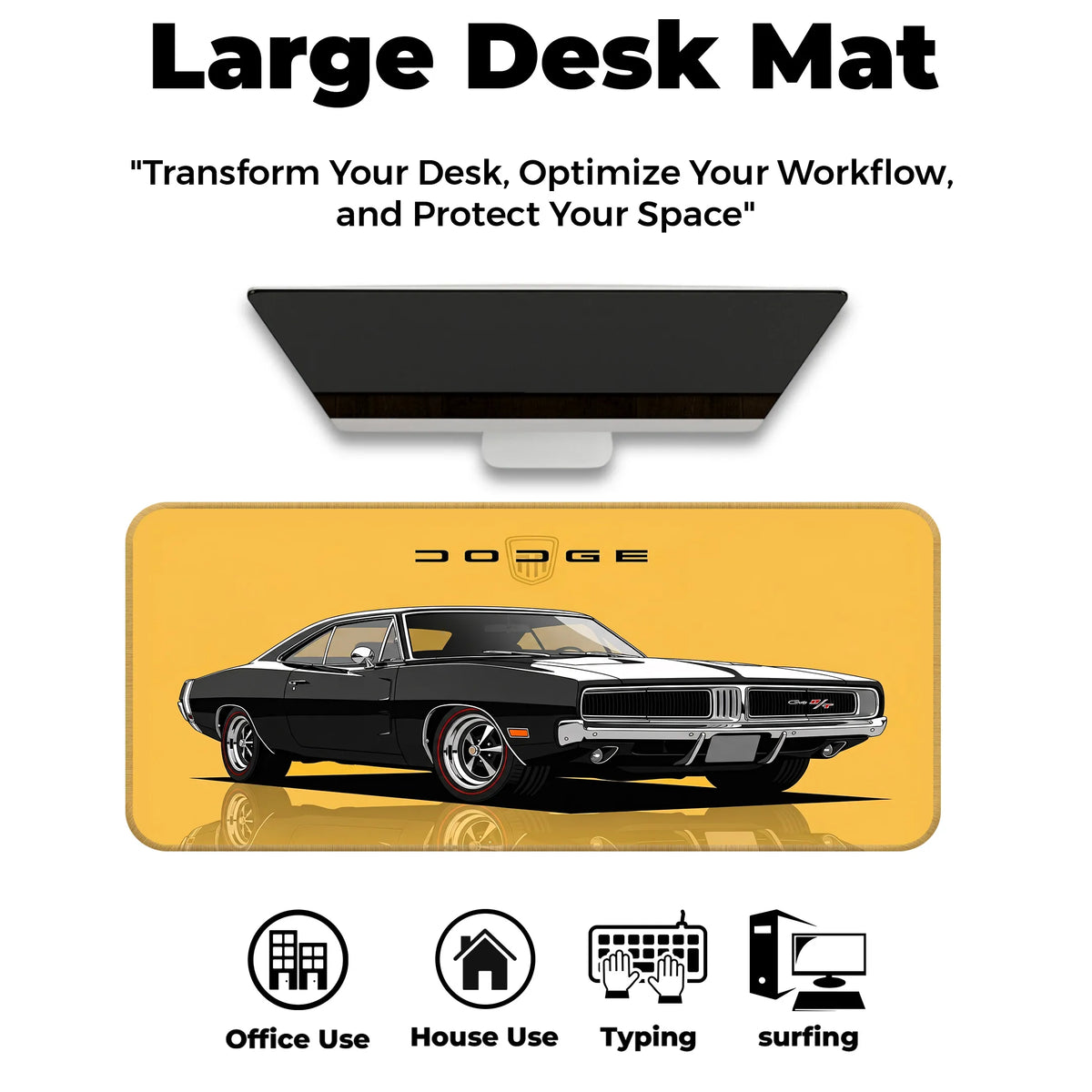 Dodge Charger Classic Black & White Muscle Car Deskmat