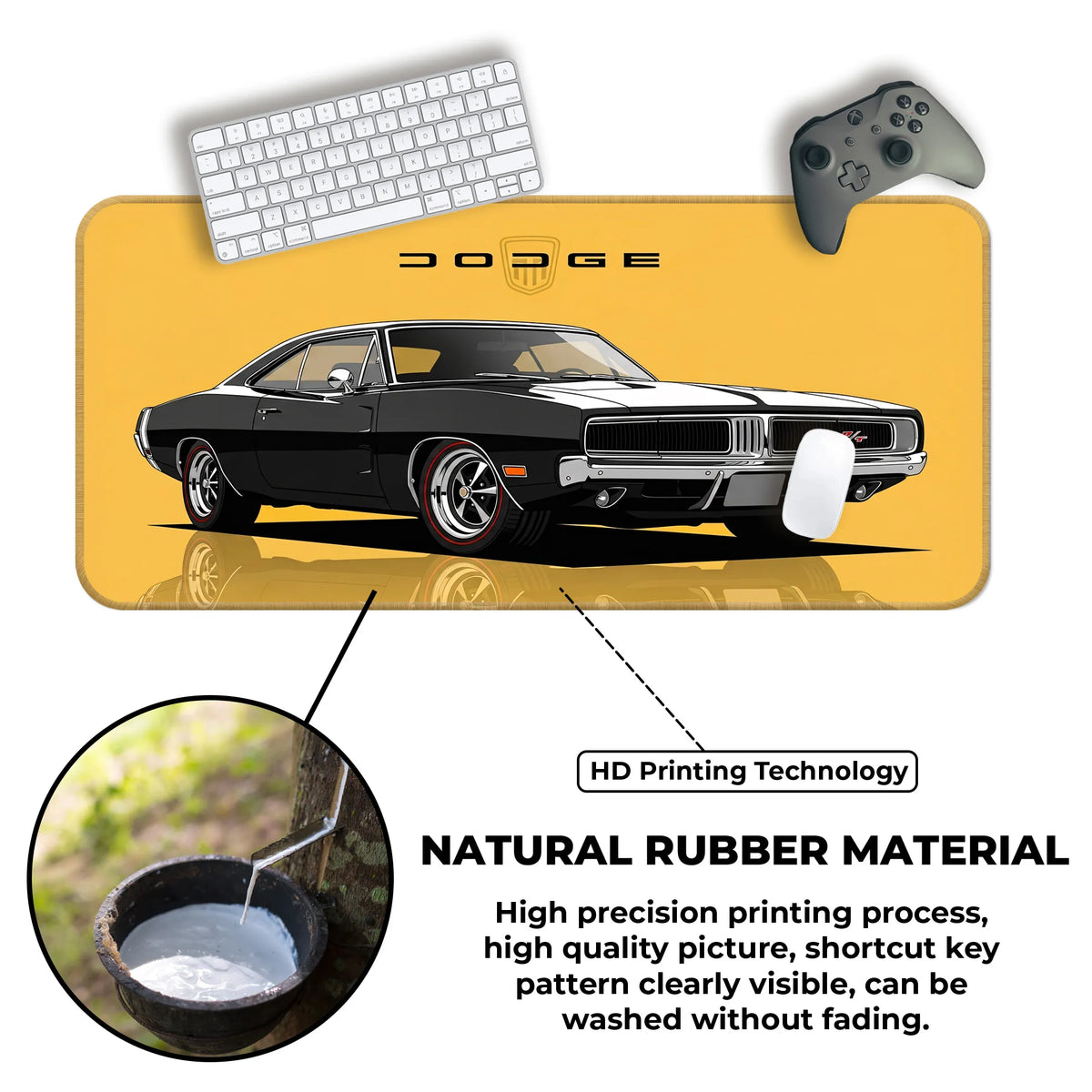 Dodge Charger Classic Black & White Muscle Car Deskmat