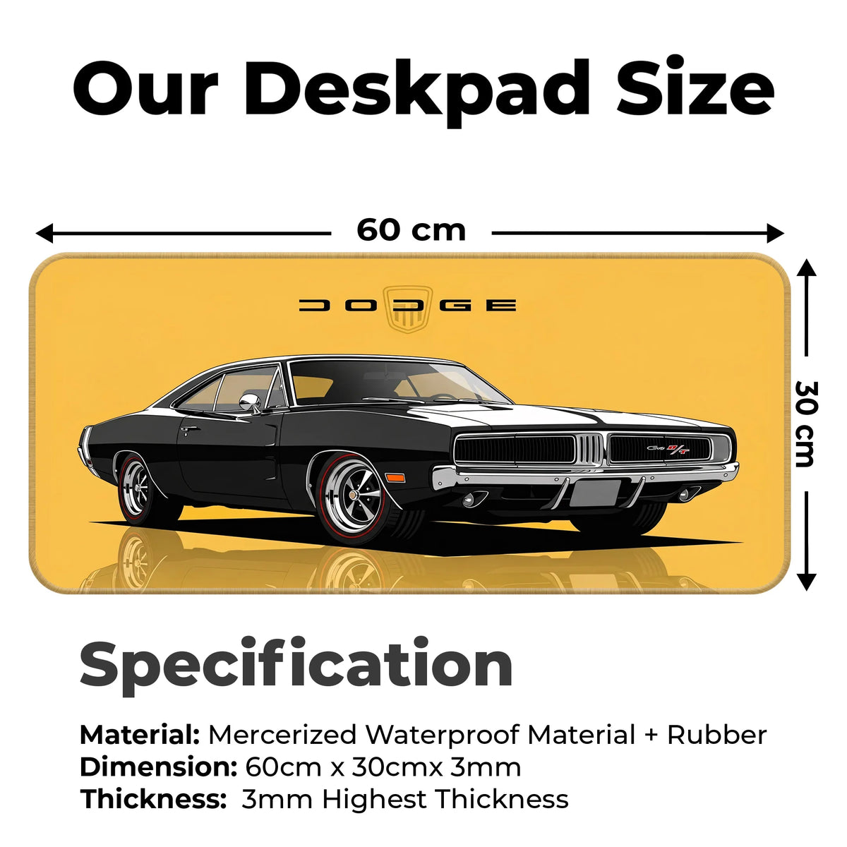 Dodge Charger Classic Black & White Muscle Car Deskmat