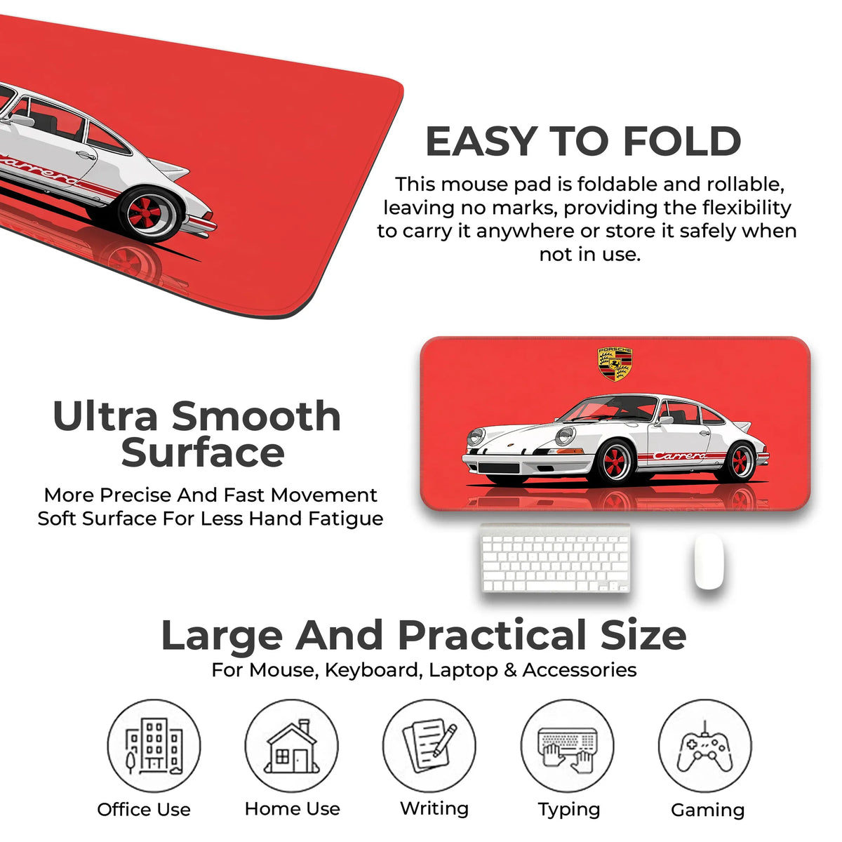 Porsche 911 Carrera Classic White & Red Racing Deskmat