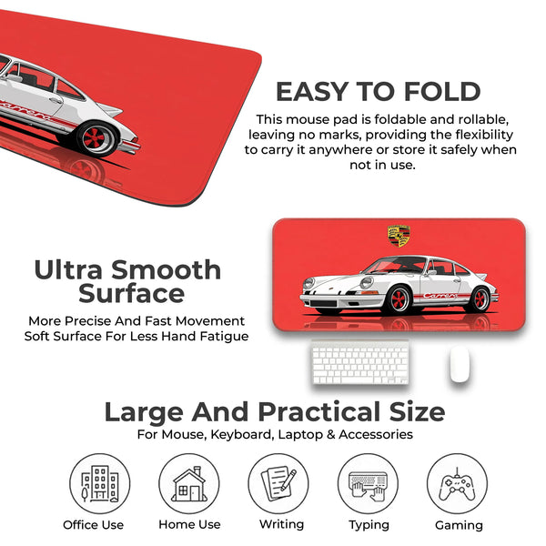 Porsche 911 Carrera Classic White & Red Racing Deskmat