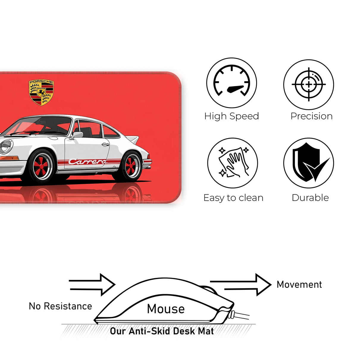 Porsche 911 Carrera Classic White & Red Racing Deskmat