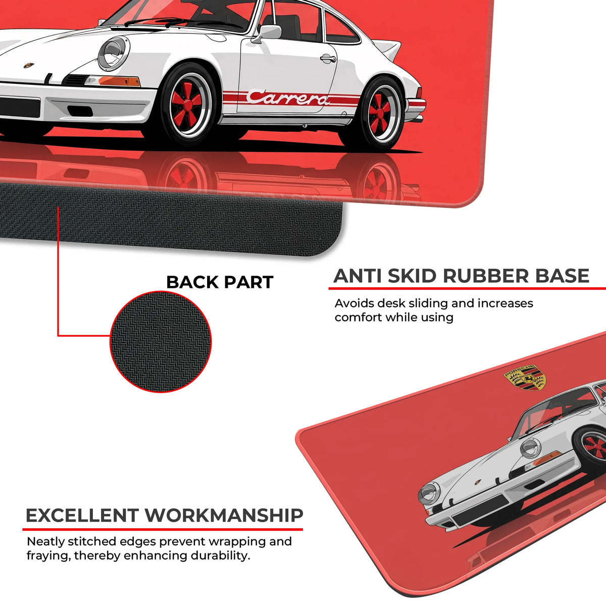 Porsche 911 Carrera Classic White & Red Racing Deskmat