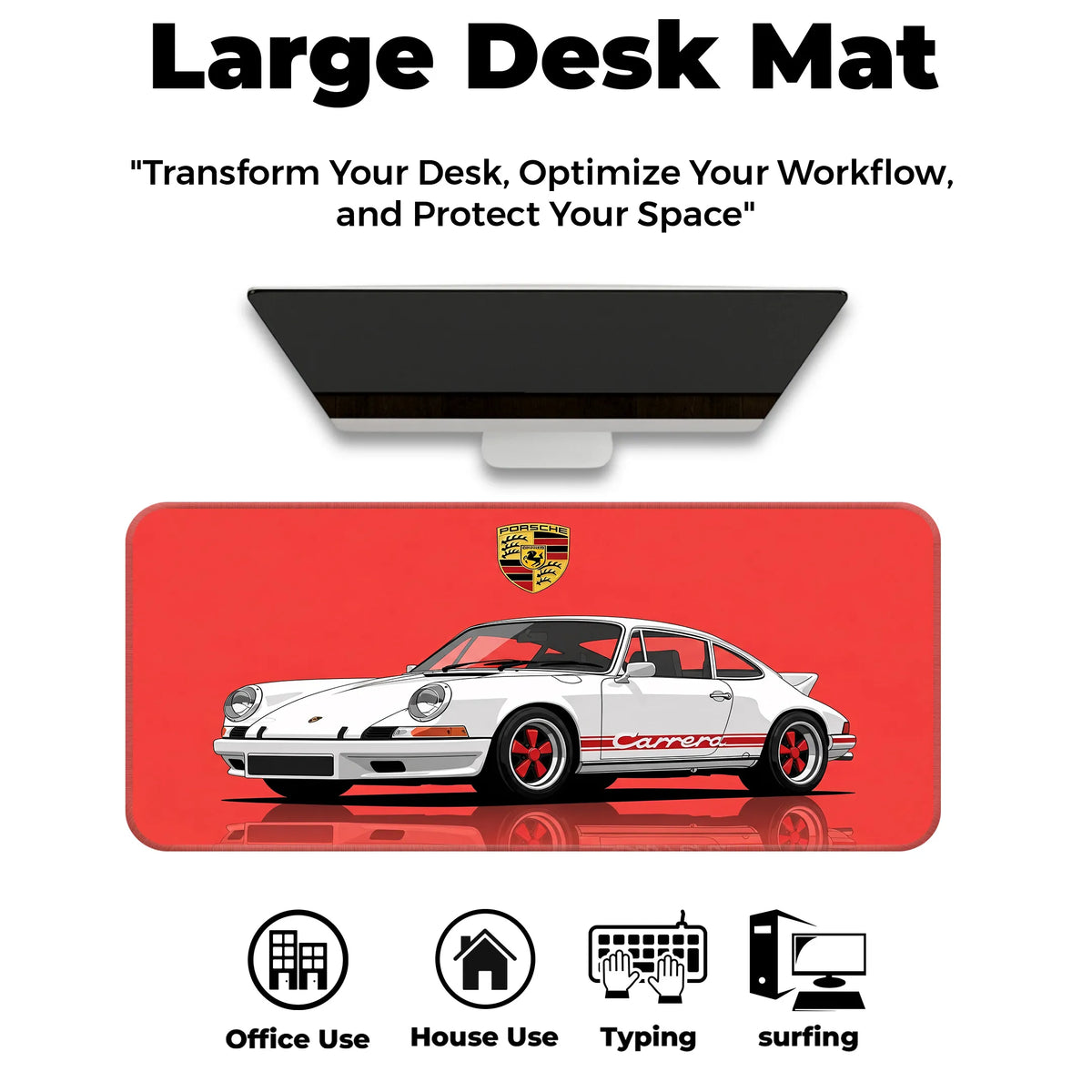 Porsche 911 Carrera Classic White & Red Racing Deskmat