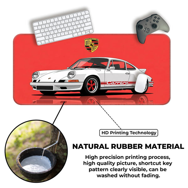 Porsche 911 Carrera Classic White & Red Racing Deskmat