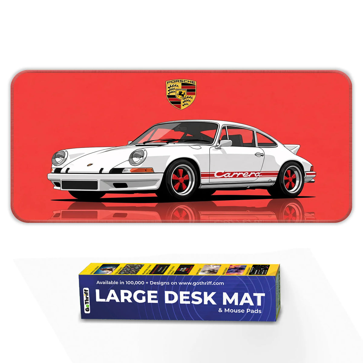 Porsche 911 Carrera Classic White & Red Racing Deskmat
