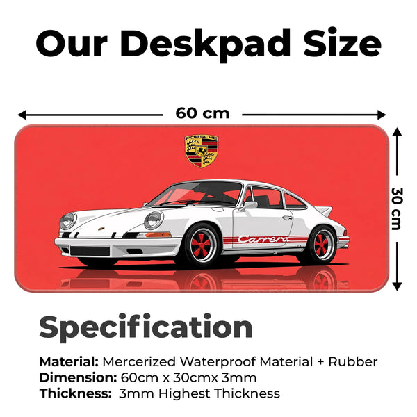 Porsche 911 Carrera Classic White & Red Racing Deskmat