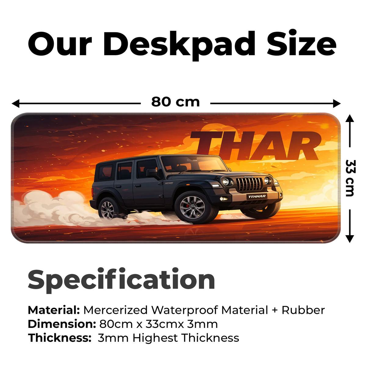Mahindra Thar 5-Door Black SUV Deskmat