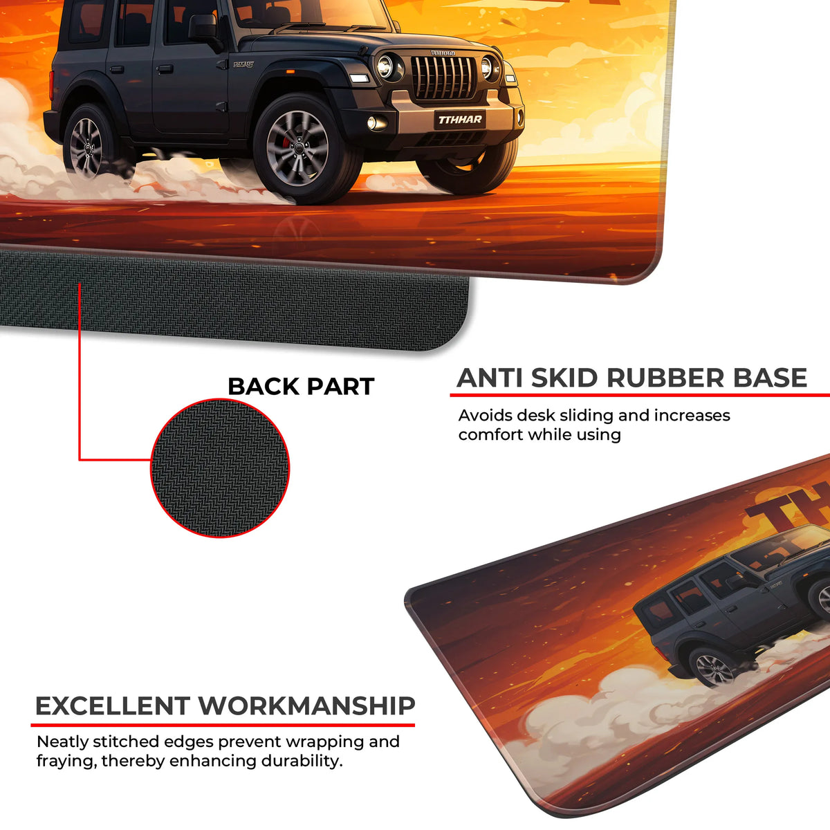 Mahindra Thar 5-Door Black SUV Deskmat