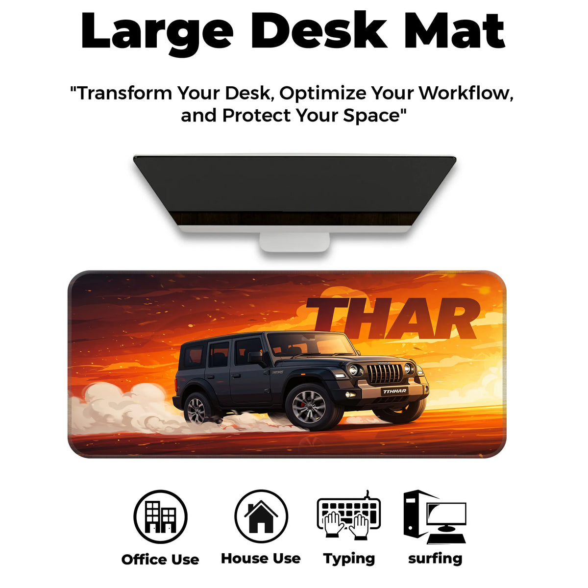 Mahindra Thar 5-Door Black SUV Deskmat