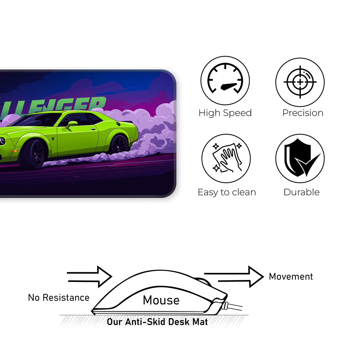 Dodge Challenger Drift Neon Green Deskmat