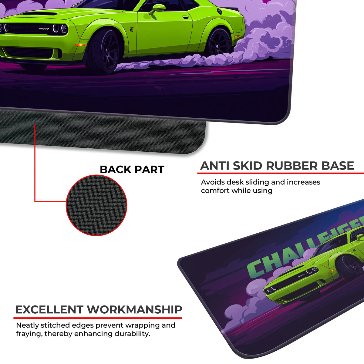 Dodge Challenger Drift Neon Green Deskmat