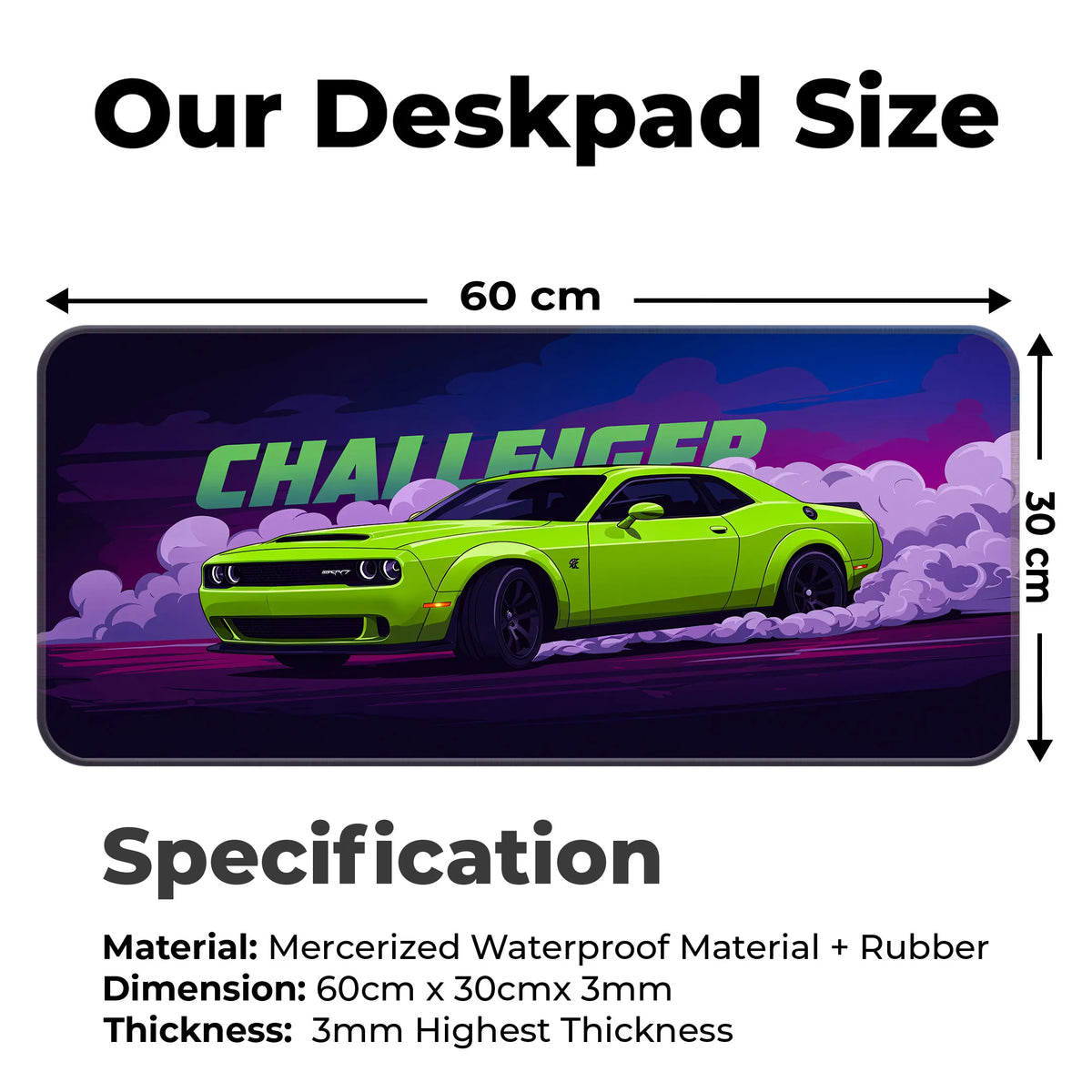 Dodge Challenger Drift Neon Green Deskmat