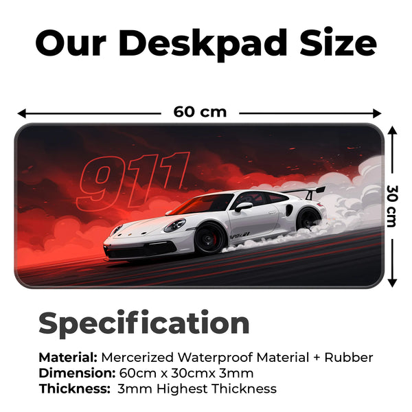 Porsche 911 Drift Red Smoke Deskmat