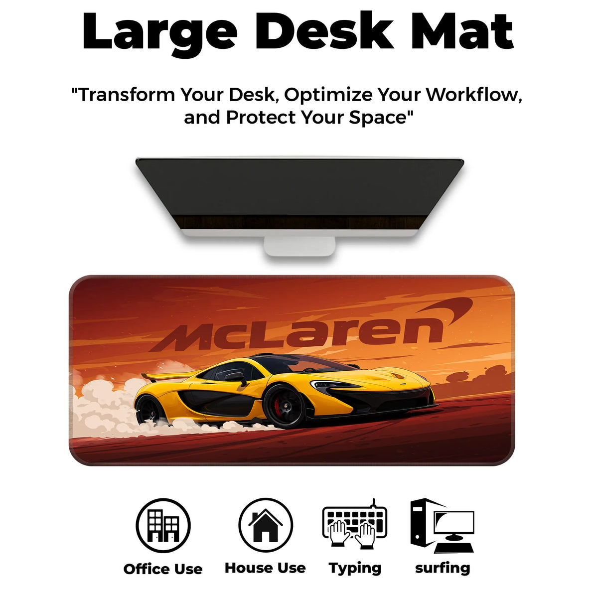 McLaren P1 Supercar Yellow Art Deskmat