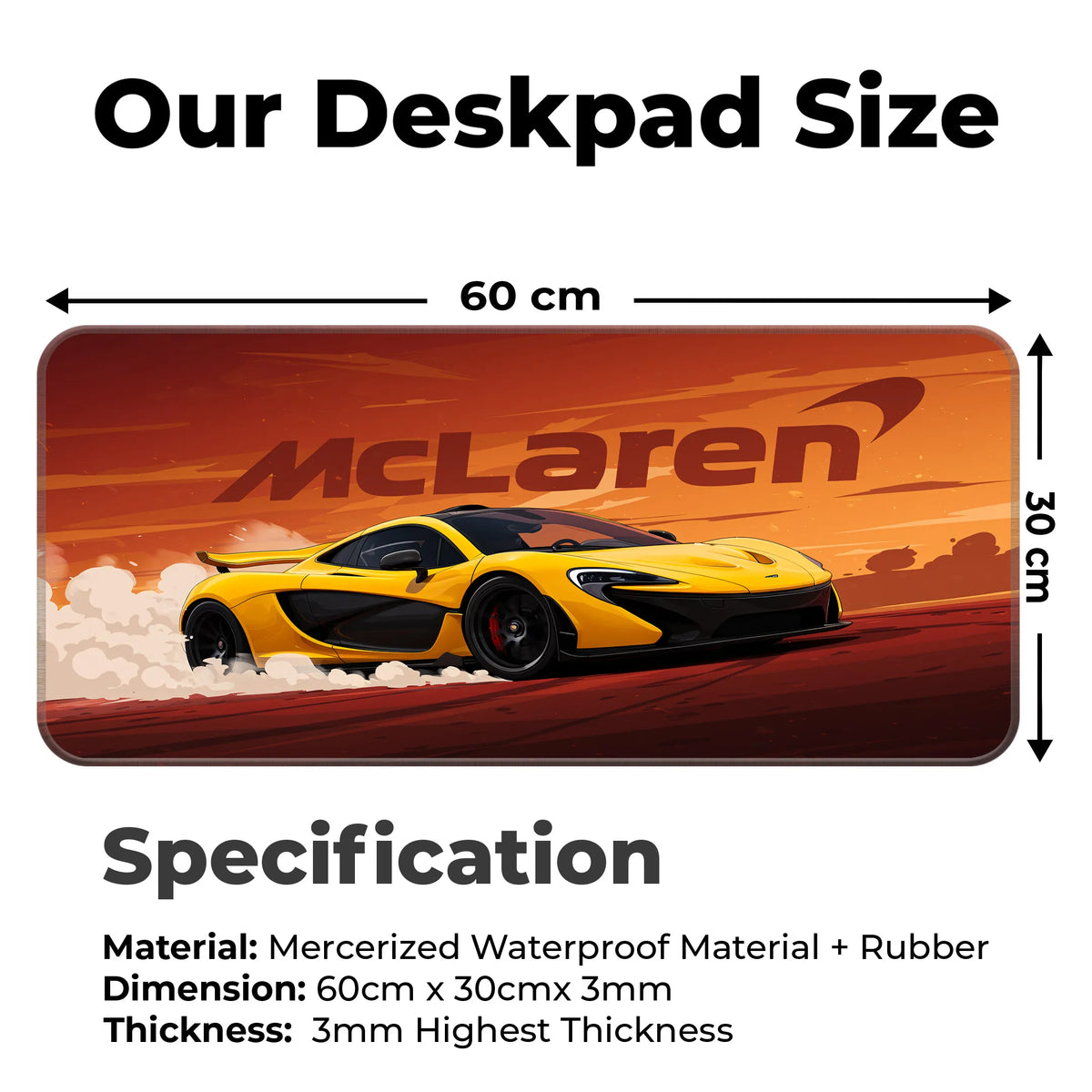 McLaren P1 Supercar Yellow Art Deskmat
