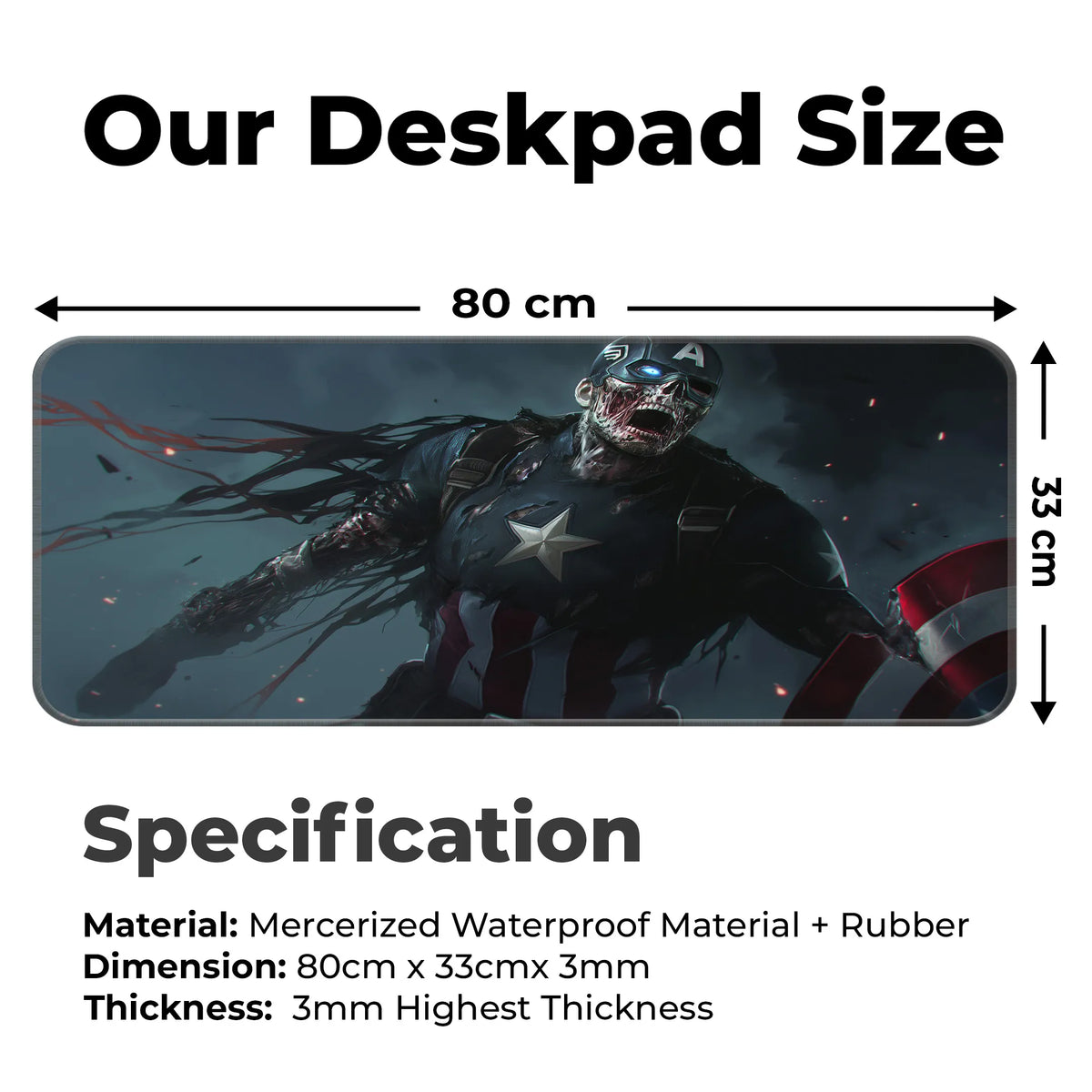 Zombie Captain America Dark Horror Art Deskmat