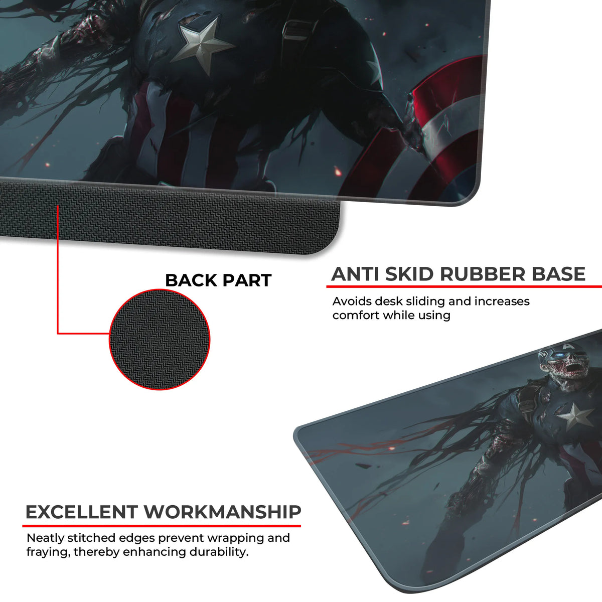 Zombie Captain America Dark Horror Art Deskmat