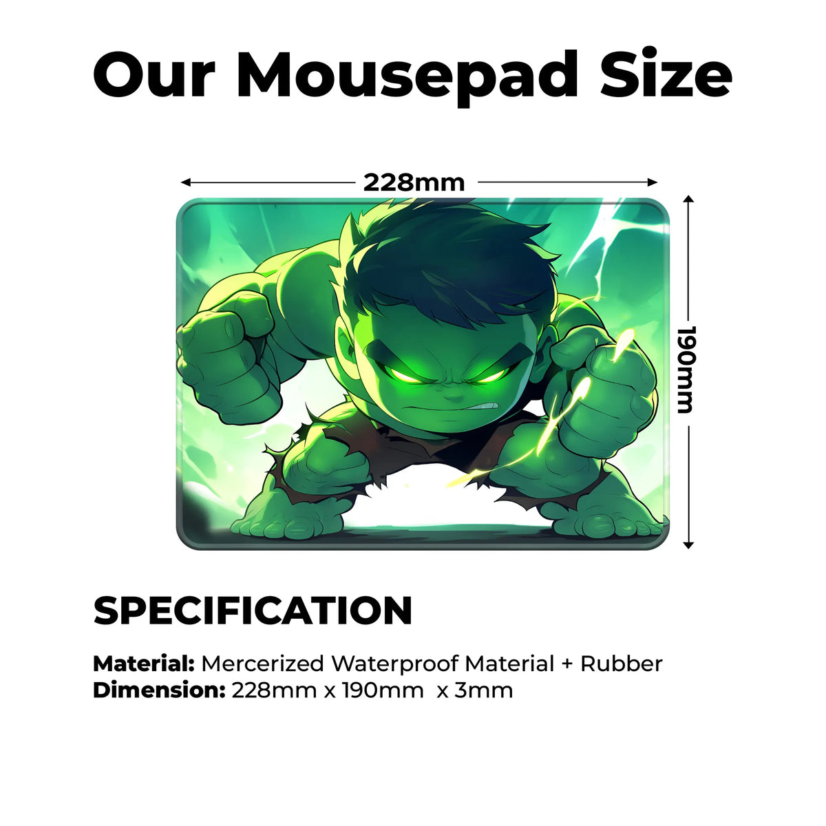 Hulk Chibi Power Rage Glow Mousepad