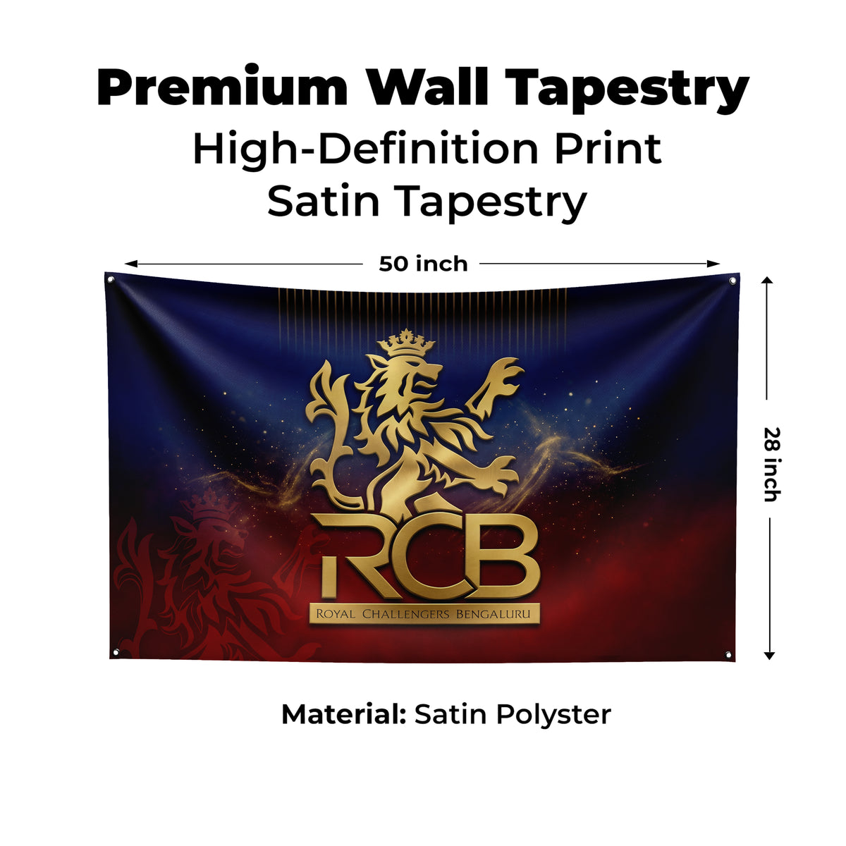 Royal Challengers Bengaluru Wall Tapestry | RCB Cricket Fan Wall Hanging | Premium Satin Polyester Room Decor