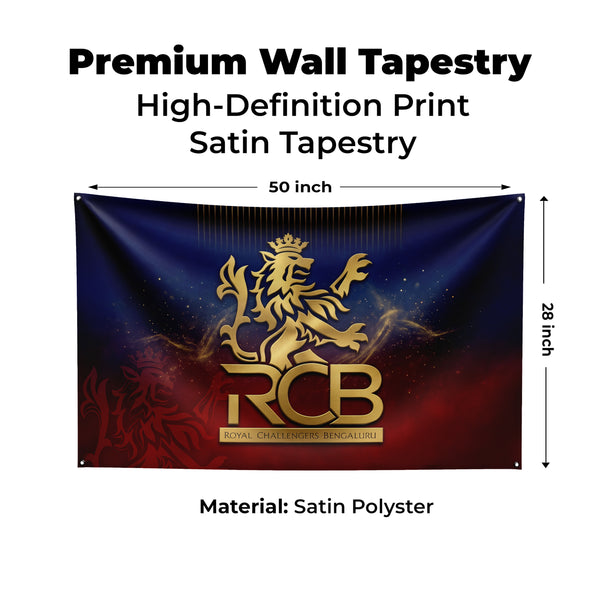 Royal Challengers Bengaluru Wall Tapestry | RCB Cricket Fan Wall Hanging | Premium Satin Polyester Room Decor