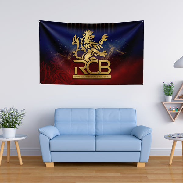 Royal Challengers Bengaluru Wall Tapestry | RCB Cricket Fan Wall Hanging | Premium Satin Polyester Room Decor