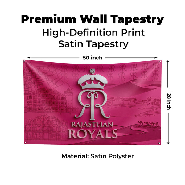 Rajasthan Royals Wall Tapestry | IPL Cricket Fan Wall Hanging | Premium Satin Polyester Room Decor
