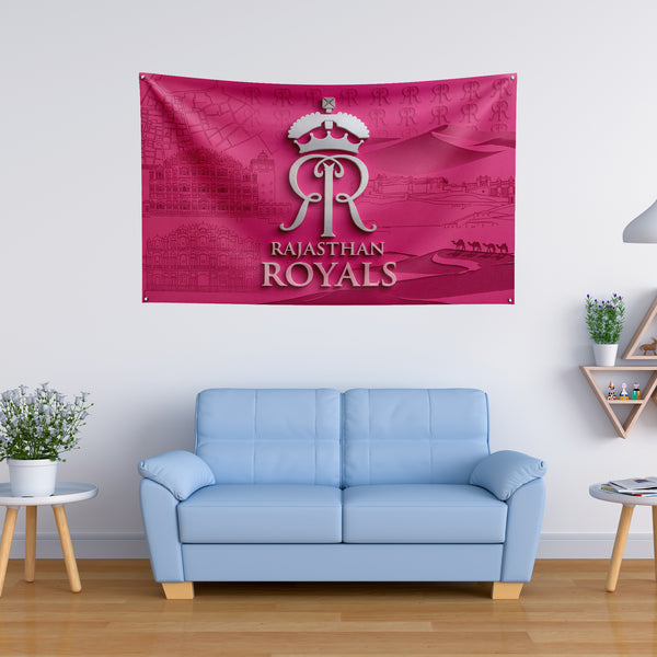 Rajasthan Royals Wall Tapestry | IPL Cricket Fan Wall Hanging | Premium Satin Polyester Room Decor