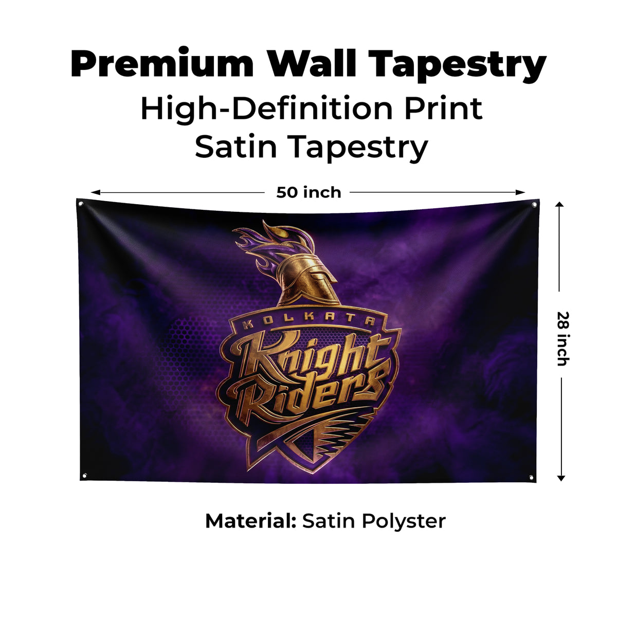 Kolkata Knight Riders Wall Tapestry | KKR Cricket Fan Wall Hanging | Premium Satin Polyester Room Decor