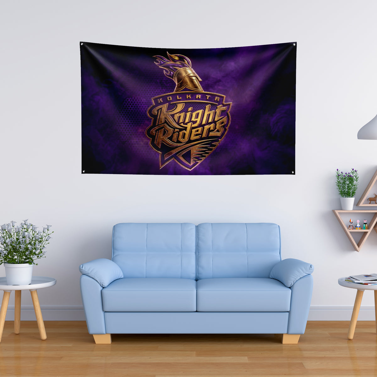 Kolkata Knight Riders Wall Tapestry | KKR Cricket Fan Wall Hanging | Premium Satin Polyester Room Decor