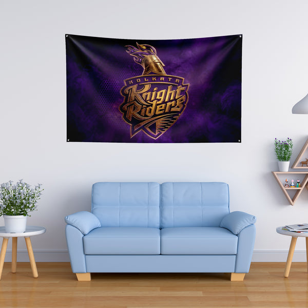 Kolkata Knight Riders Wall Tapestry | KKR Cricket Fan Wall Hanging | Premium Satin Polyester Room Decor
