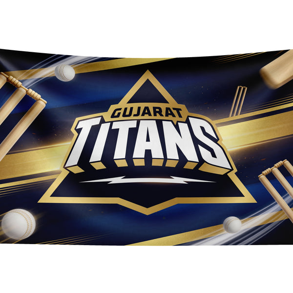 Gujarat Titans Wall Tapestry | GT Cricket Fan Wall Hanging | Premium Satin Polyester Room Decor