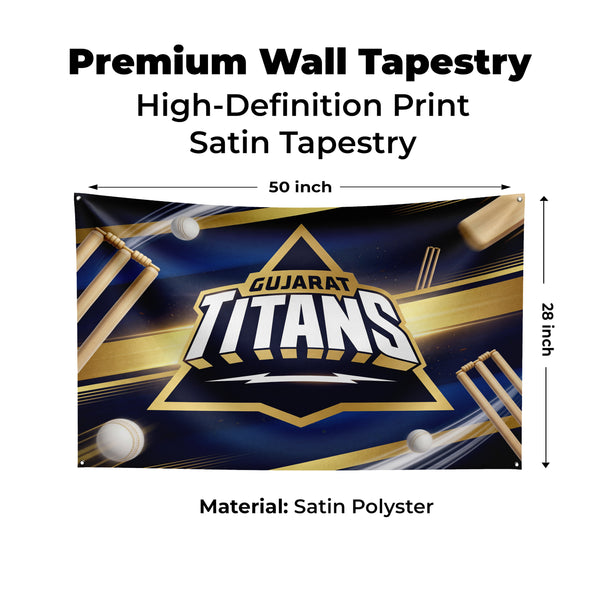 Gujarat Titans Wall Tapestry | GT Cricket Fan Wall Hanging | Premium Satin Polyester Room Decor