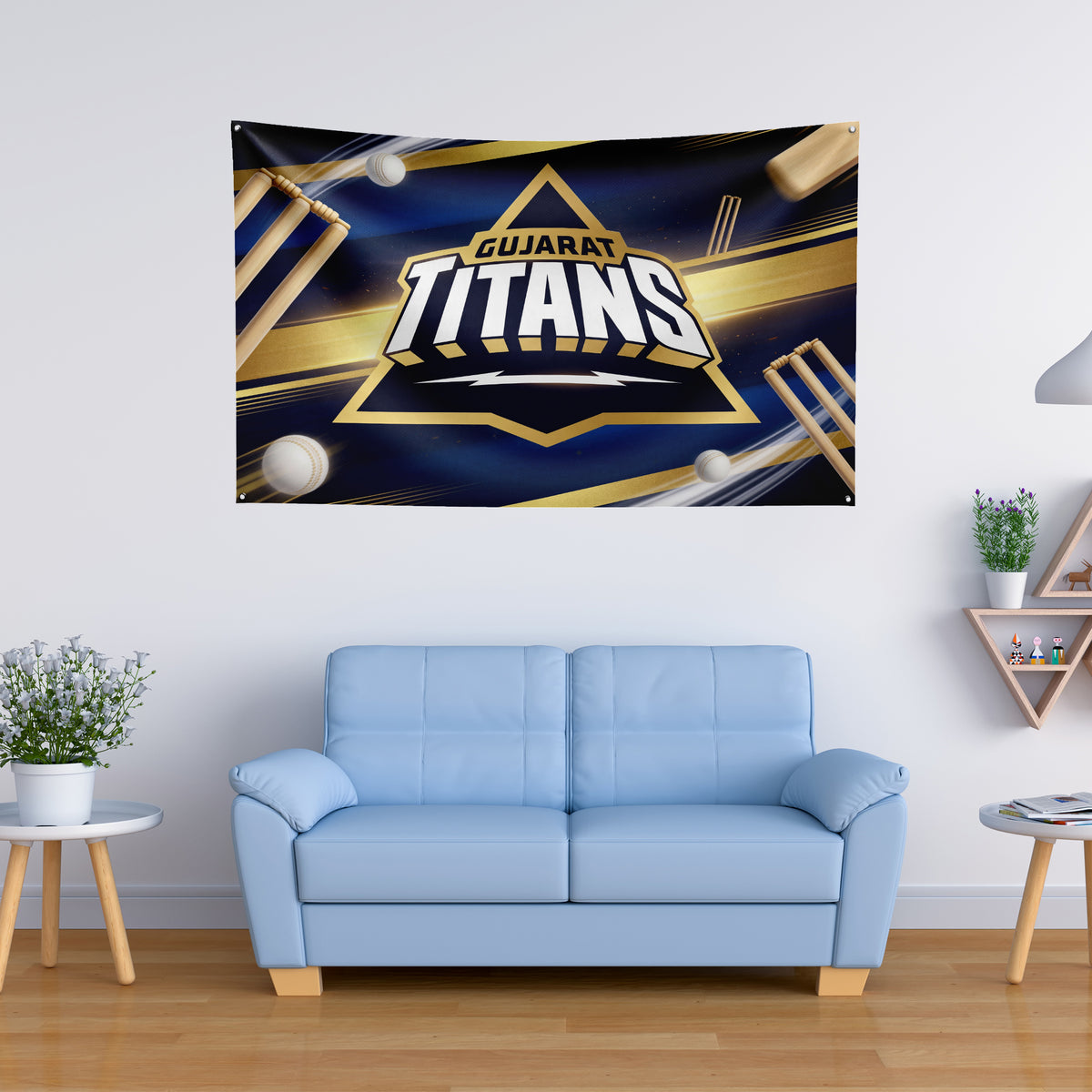 Gujarat Titans Wall Tapestry | GT Cricket Fan Wall Hanging | Premium Satin Polyester Room Decor