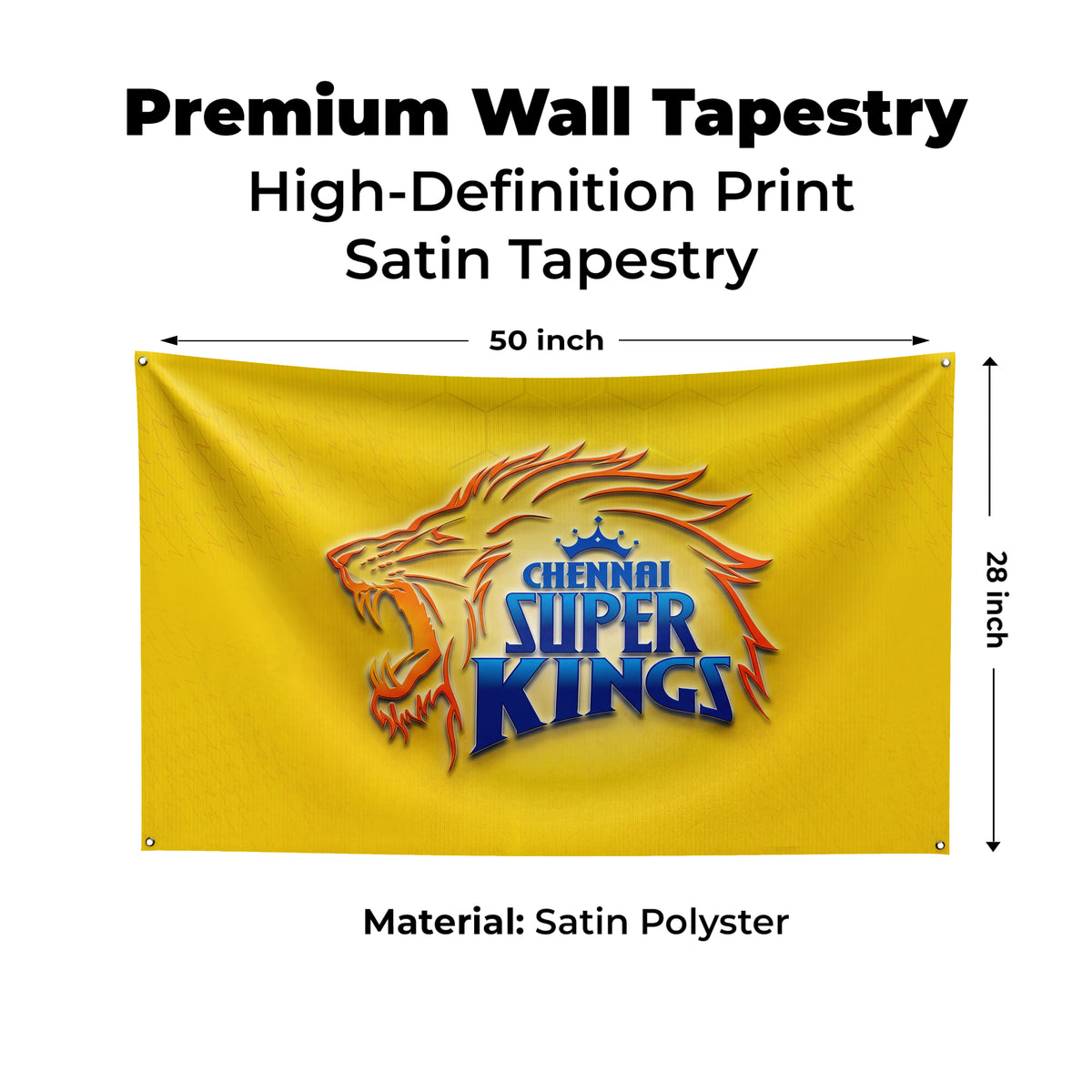 Chennai Super Kings Wall Tapestry | CSK Cricket Fan Wall Hanging | Premium Satin Polyester Room Decor