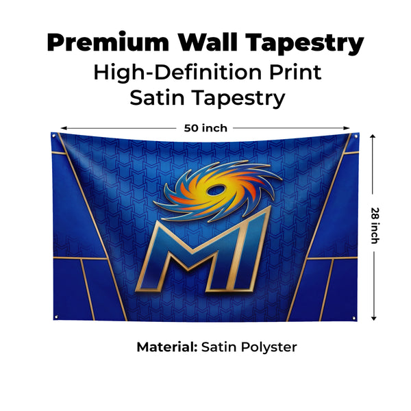 Mumbai Indians Wall Tapestry | MI Cricket Fan Wall Hanging | Premium Satin Polyester Room Decor