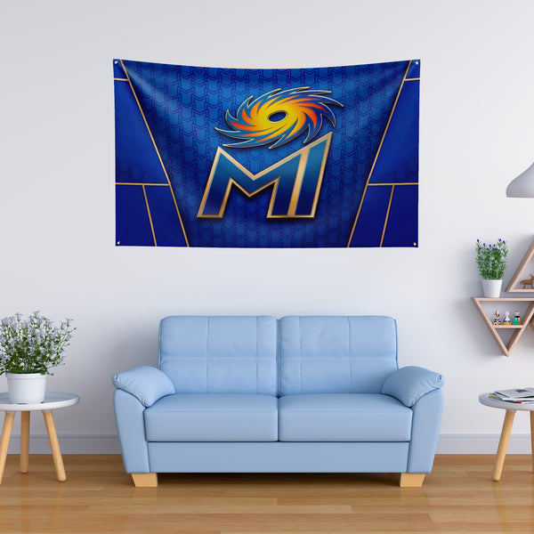 Mumbai Indians Wall Tapestry | MI Cricket Fan Wall Hanging | Premium Satin Polyester Room Decor