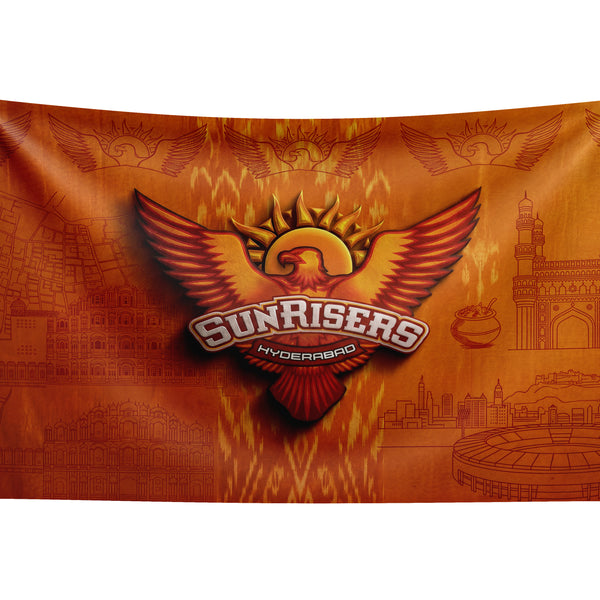 Sunrisers Hyderabad Wall Tapestry | SRH Cricket Fan Wall Hanging | Premium Satin Polyester Room Decor